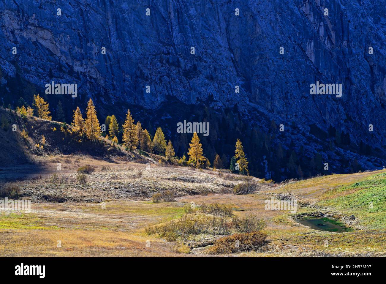 Couleurs de l'automne sur les larches de Passo Gardena Banque D'Images