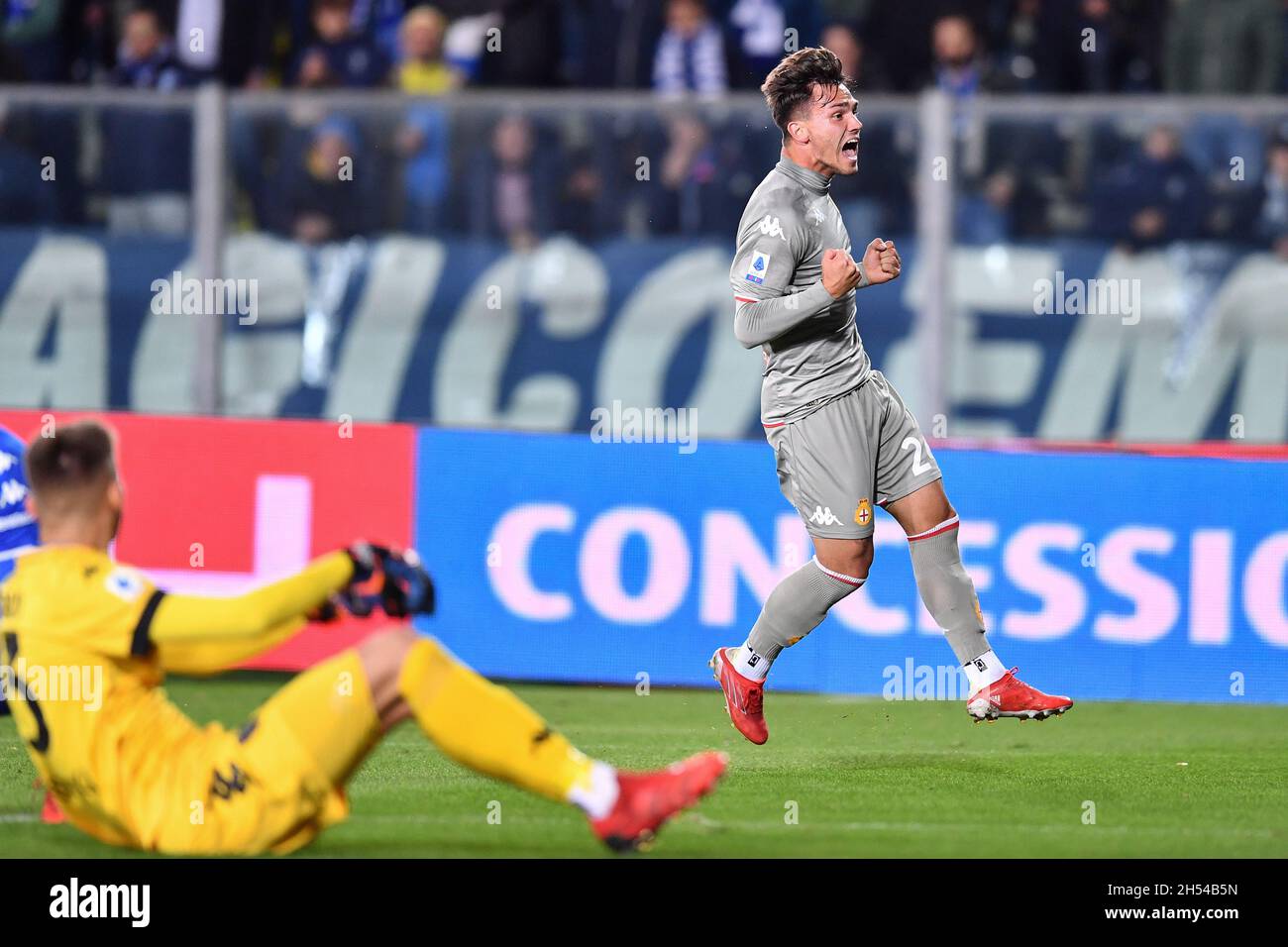 Stade Carlo Castellani, Empoli, Italie, 05 novembre 2021,Flavio Bianchi (Gênes) fête après avoir marquer un but pendant Empoli FC vs Genoa CFC - i Banque D'Images