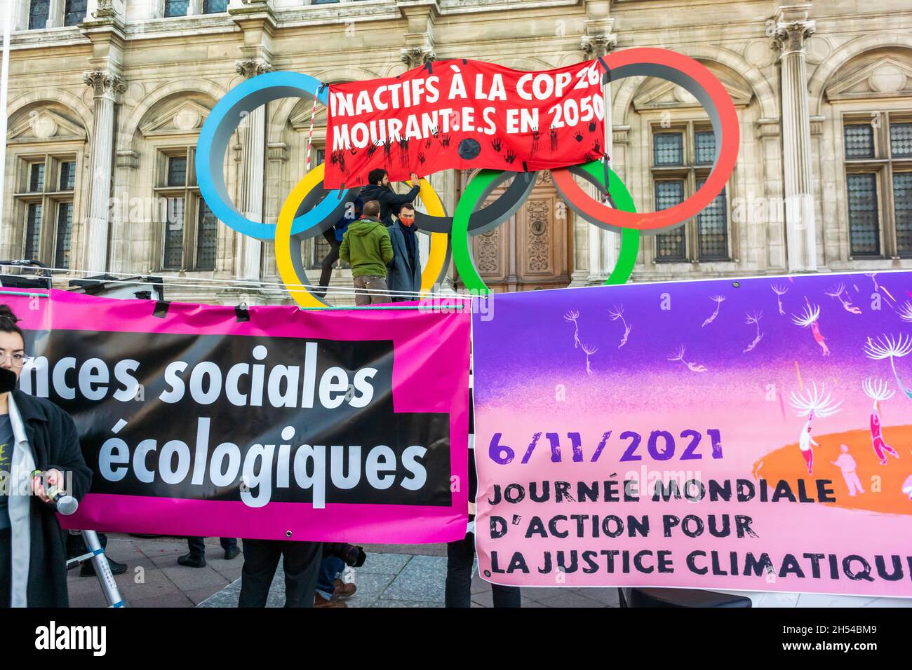 Paris, France, ONG françaises, démonstration de crise climatique, signes de protestation détaillés, Devant de l'hôtel de ville Banque D'Images