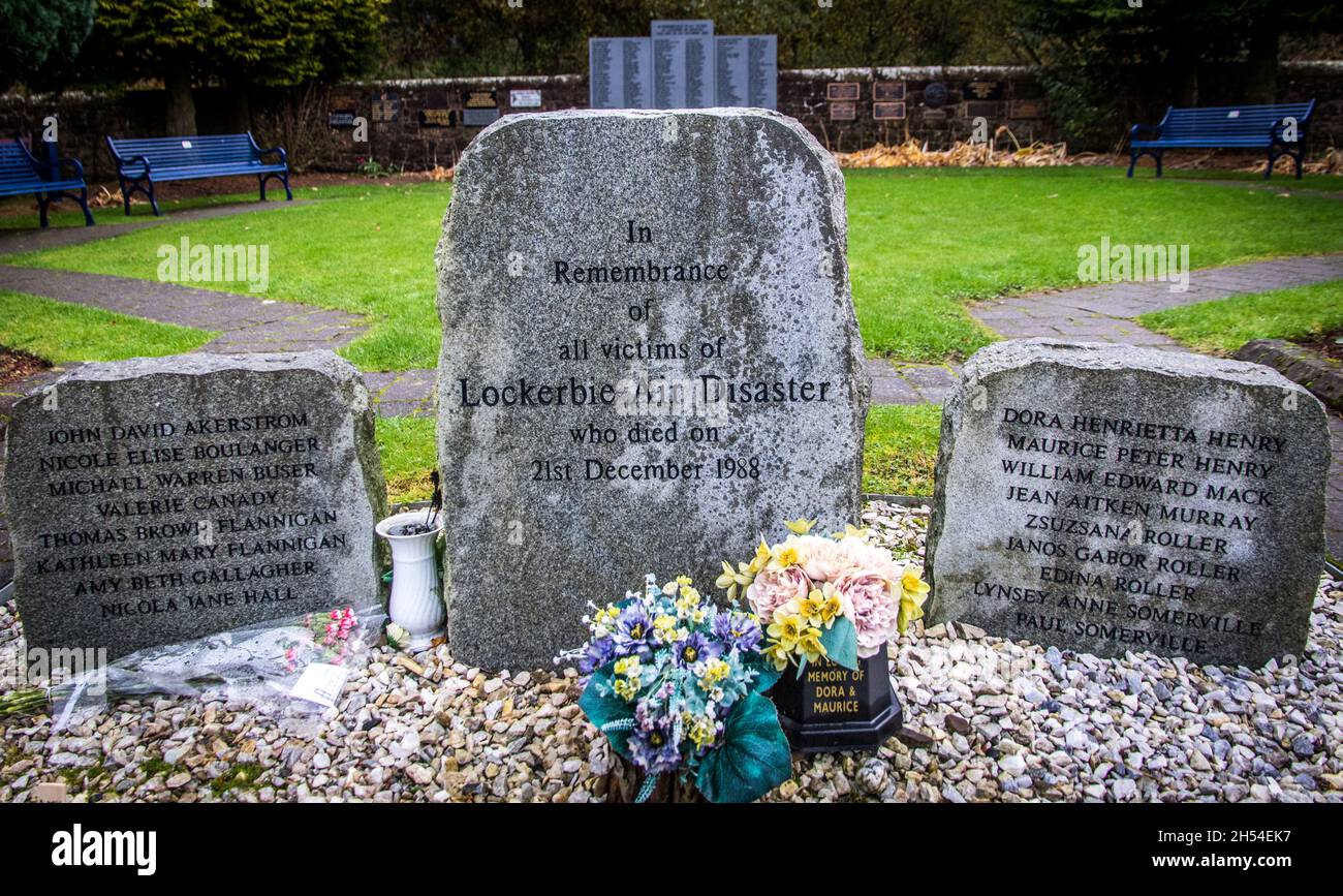 Mémorial à l'attentat de 1988 contre le vol 103 de Pan Am au-dessus de la ville écossaise de Lockerbie ayant causé la mort de 259 à bord et 11 au sol. Banque D'Images