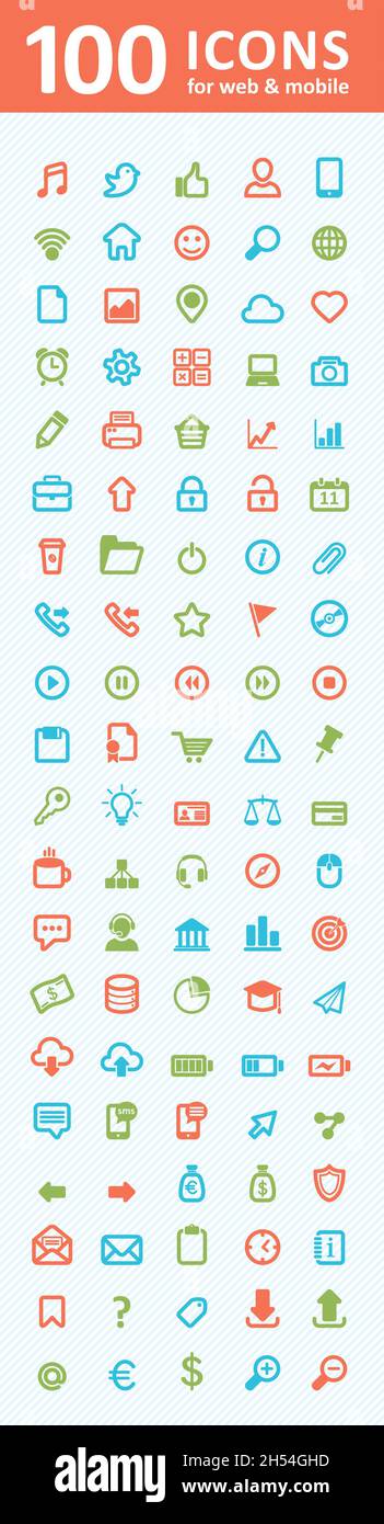 100 icônes pour le web et mobile couleur set eps 10 Illustration de Vecteur