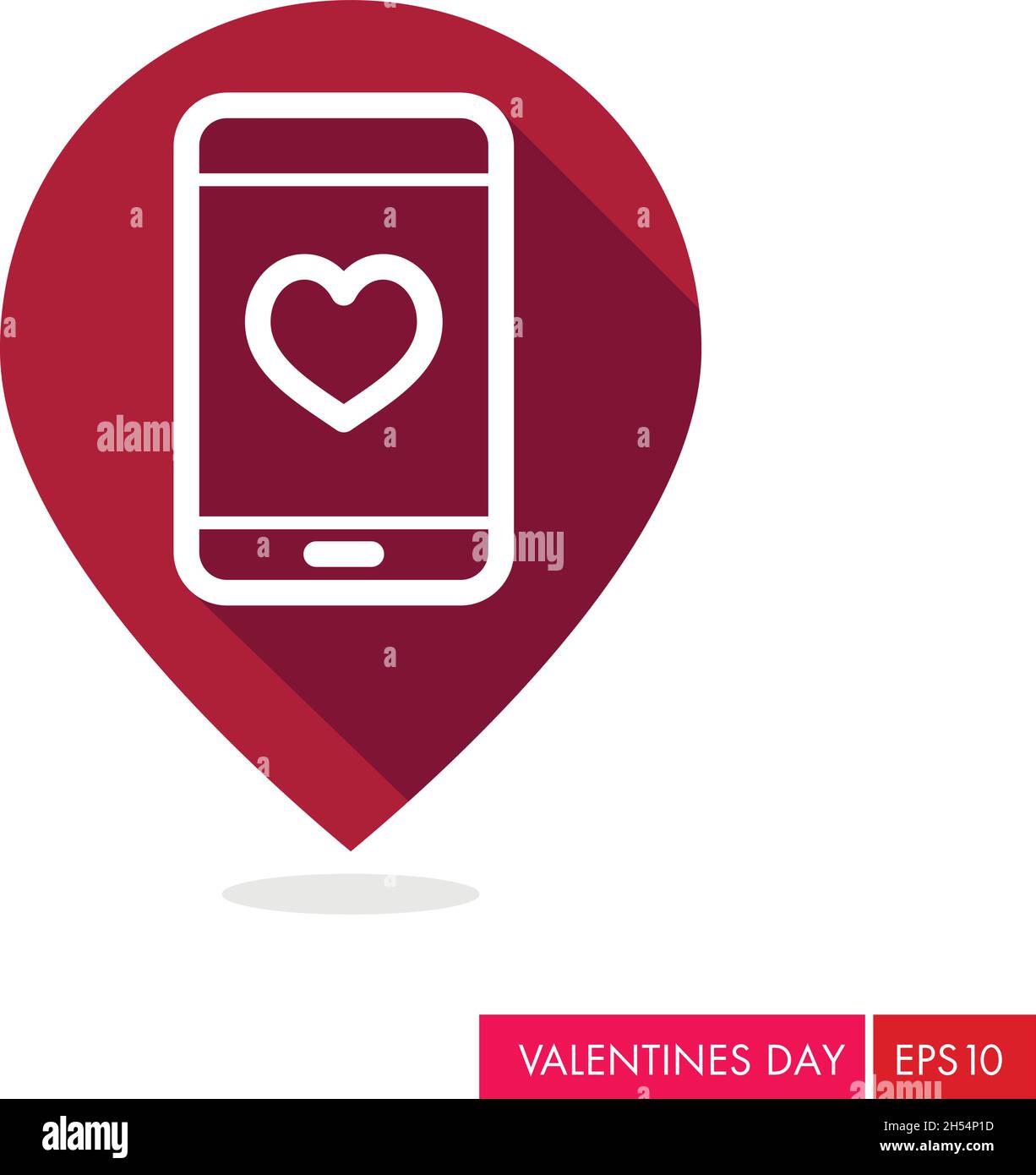 Technologie coeur smartphone téléphone mobile appel téléphonique romantique.Icône de carte d'épingles de Saint-Valentin, Doodle.Pointeur de carte.Décoration pour cartes de vœux, pos Illustration de Vecteur