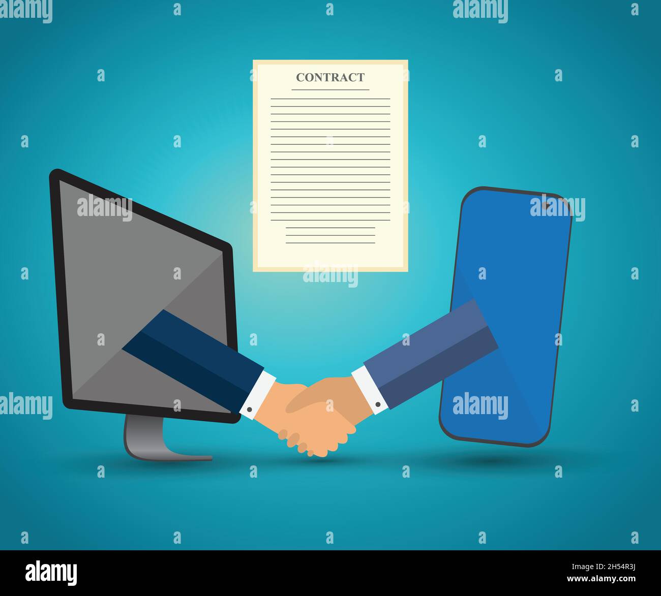 Conclusion en ligne d'un contrat électronique, vecteur conceptuel Illustration de Vecteur