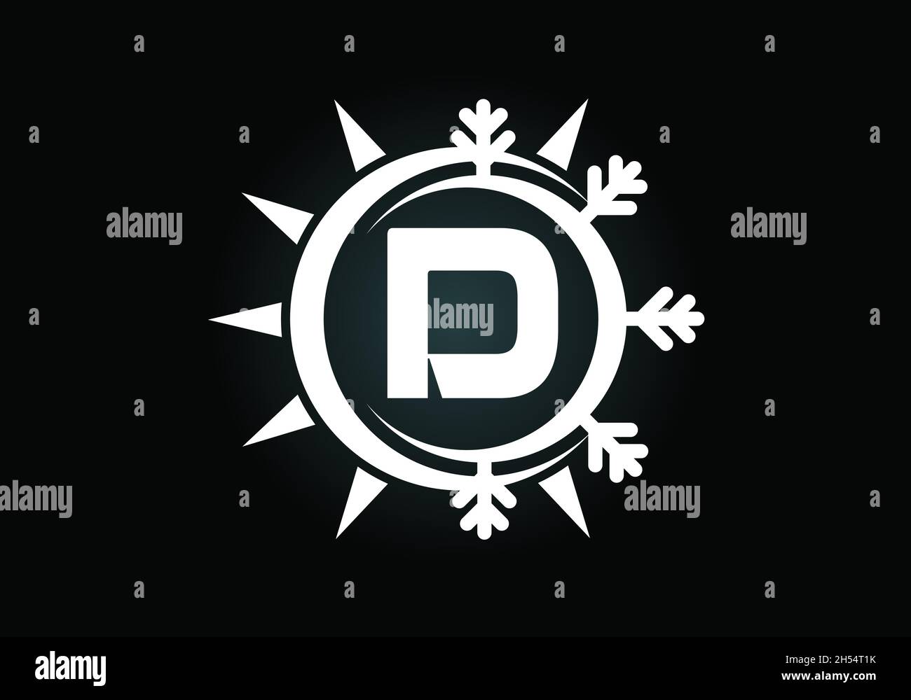 Lettre initiale du monogramme D avec soleil et neige abstraits.Symbole du logo du climatiseur.Symbole chaud et froid.Logo vectoriel moderne Illustration de Vecteur