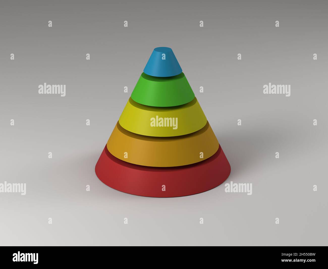rendu 3d d'un cône conceptuel de couleur dégradé subdivisé en cinq couches pour les graphiques et les infographies Banque D'Images