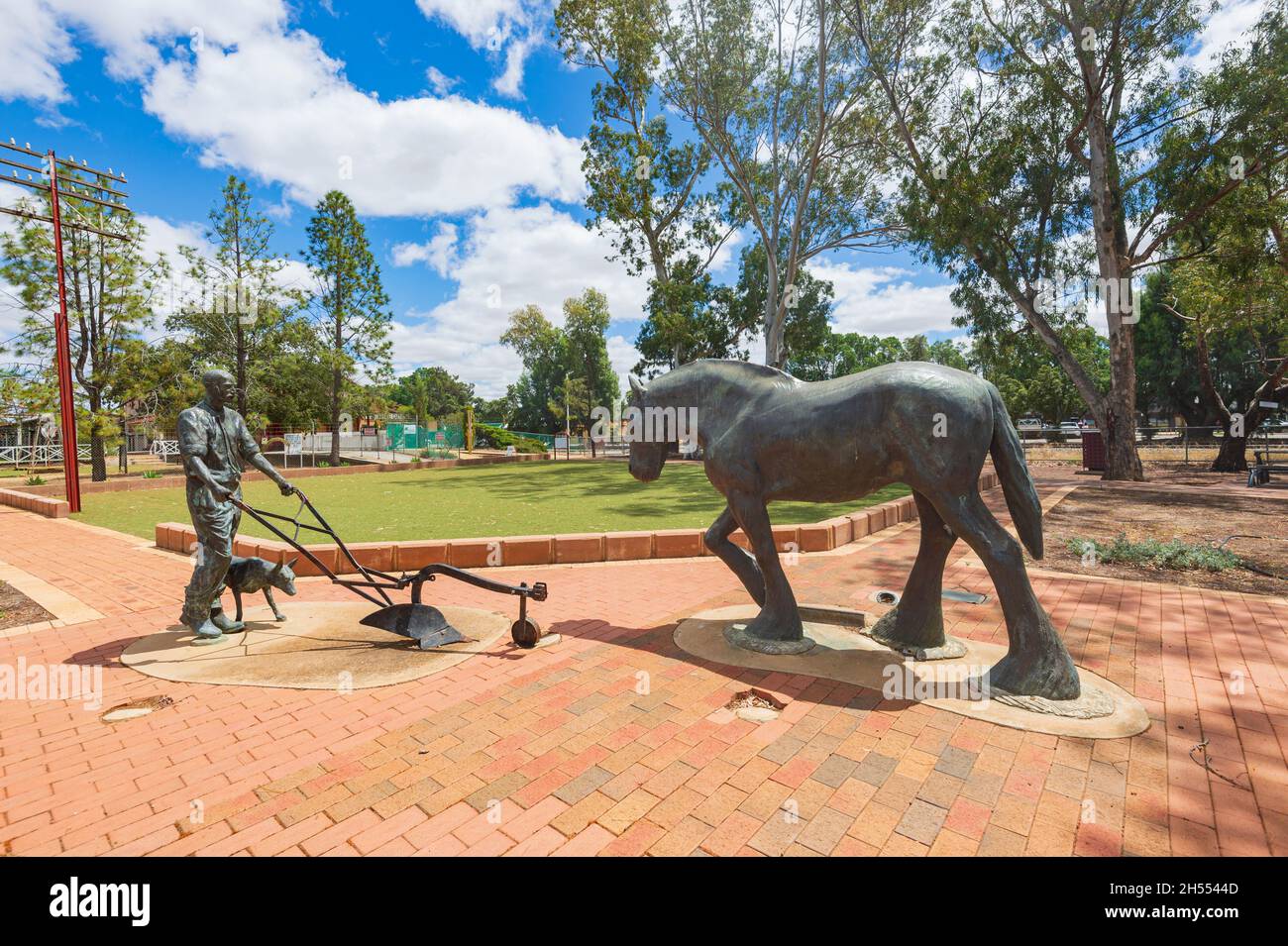 Statues exposées dans Pioneer Park, Merredin, Wheatbelt Region, Australie occidentale, WA,Australie Banque D'Images