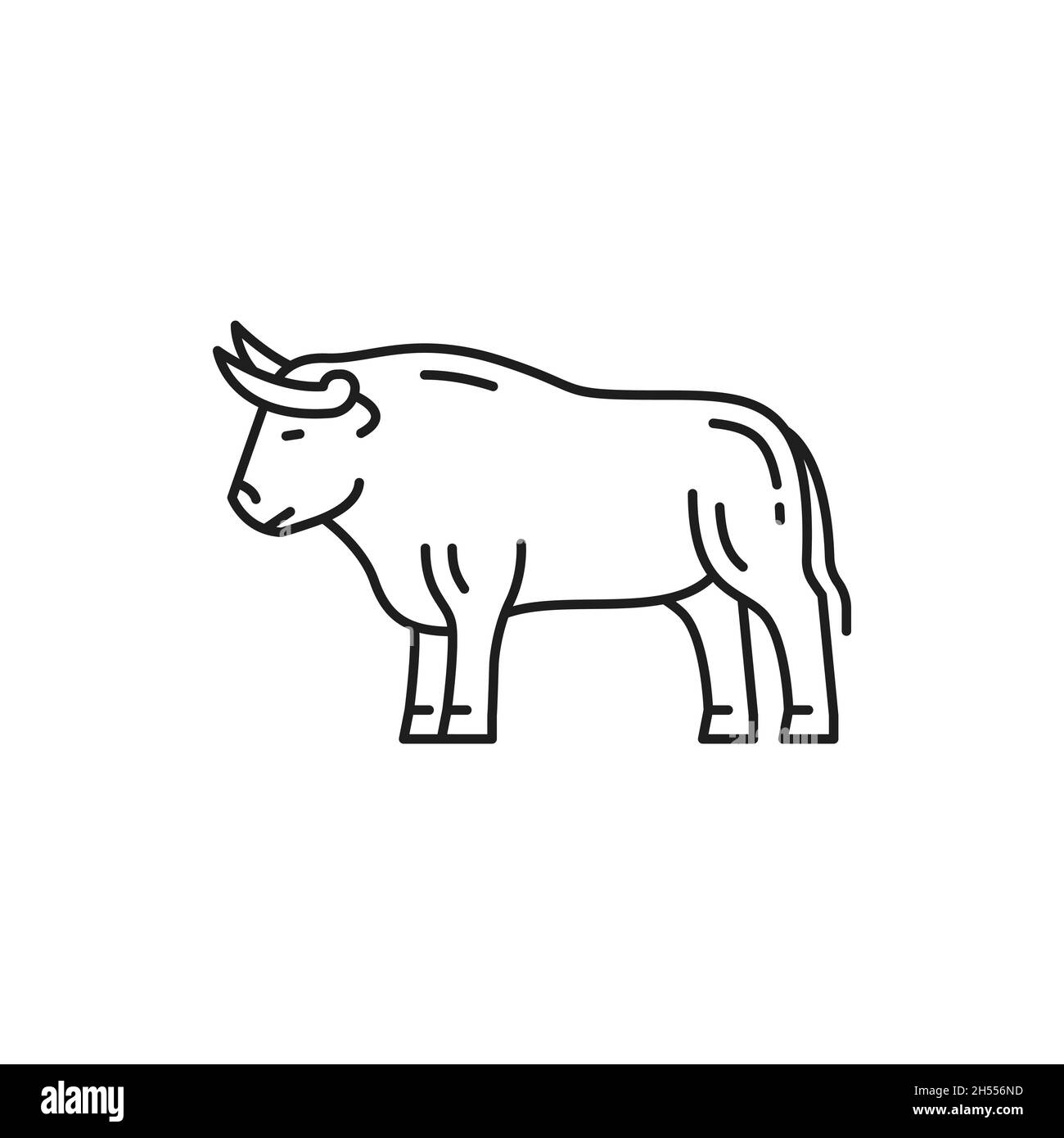 Symbole de taureau de l'icône de ligne mince isolée de la corrida portugaise.Vache ou buffle de ferme vecteur, mammifère de boeuf avec cornes.Espagne traditionnelle et portugal animal, Illustration de Vecteur
