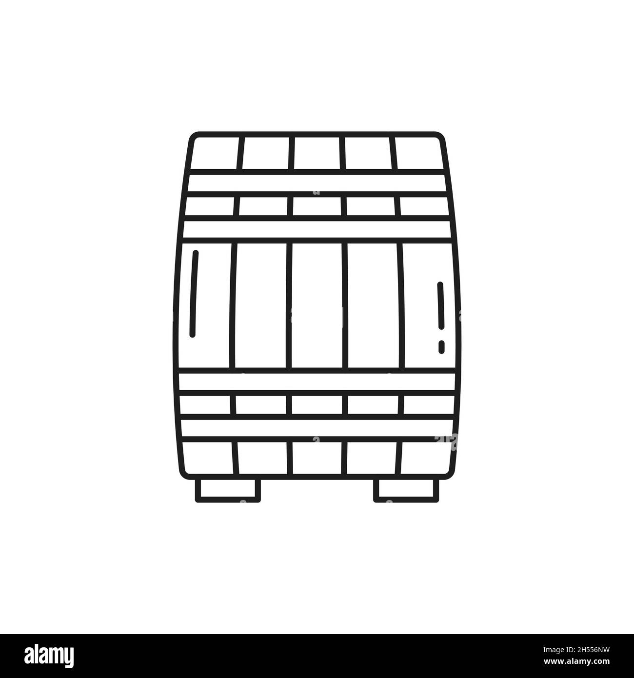 Tonneau rétro en bois de porto vin isolé ligne fine icône.Réservoir Vector avec cidre, poudre à canon ou boissons alcoolisées pour cave.Récipient pour stocker le chêne, bière et Illustration de Vecteur