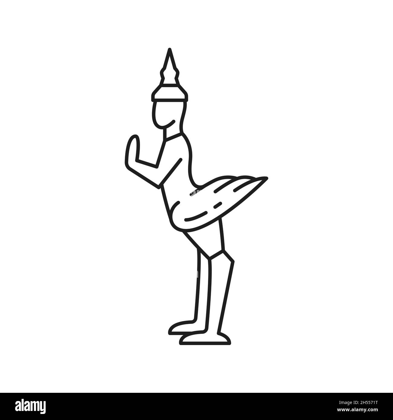 Icône mythique oiseau Hong isolé ligne mince.Vecteur Panthéon des divinités thaïlandaises, sacralité des idées du bouddhisme méridional.Caractère Garuda, corps humain an Illustration de Vecteur