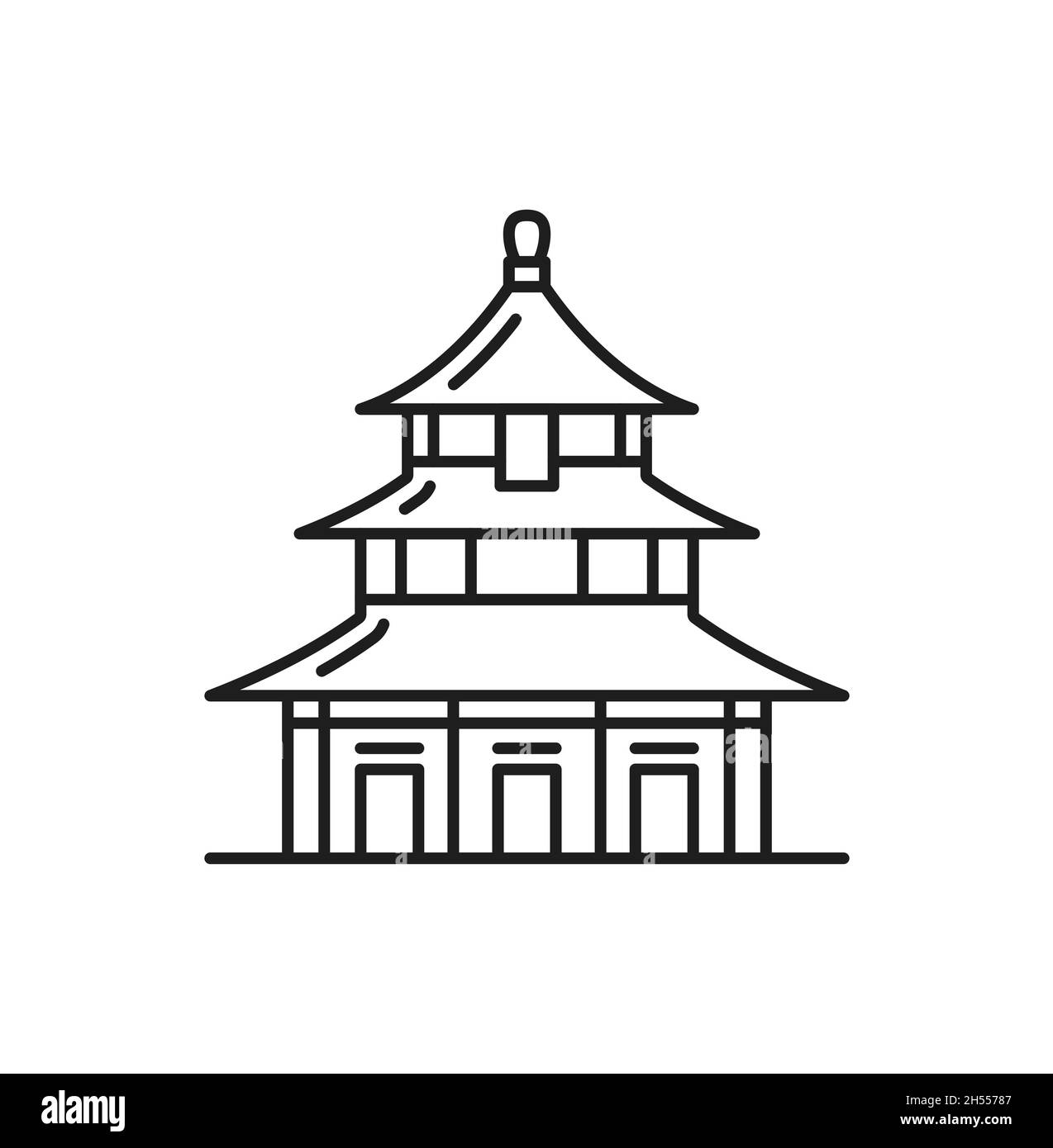 Temple of Heaven chine pagode tour isolé ligne mince icône.Vector main dessiné palais oriental, structure est en bois, lieu touristique d'intérêt Illustration de Vecteur