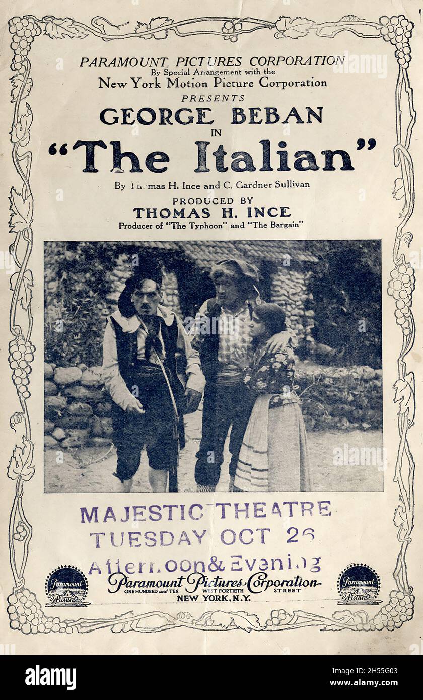 L'italien est un film américain silencieux de 1915.C'est la première page d'une brochure contemporaine sur le film. Banque D'Images
