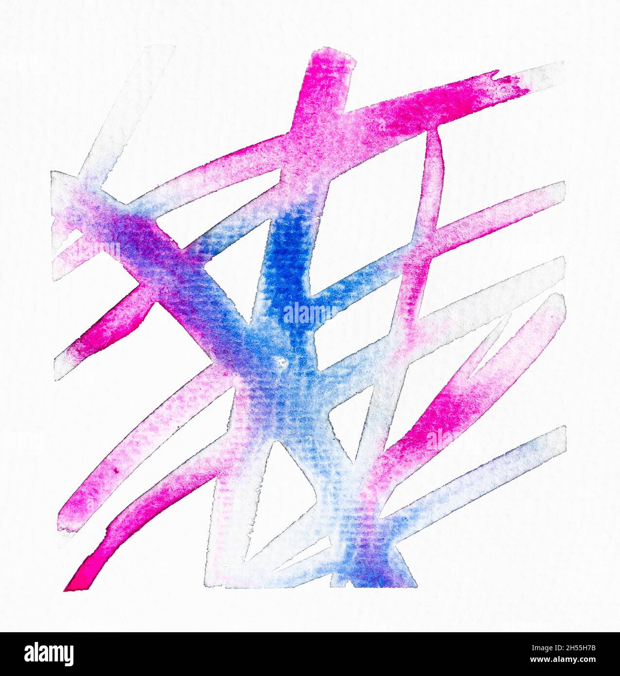 exemple de technique de peinture à l'aquarelle dessinée à la main en couleur grise sur papier blanc texturé gros plan - application de gouttes de peinture à l'aquarelle bleue et rose Banque D'Images