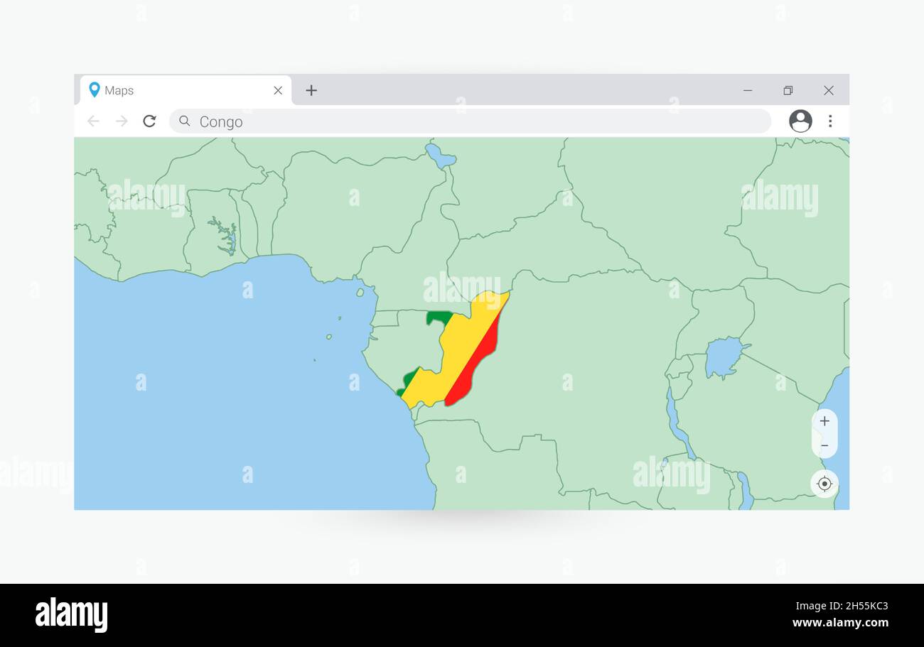 Fenêtre de navigateur avec carte du Congo, recherche Congo dans Internet.Modèle de fenêtre de navigateur moderne. Illustration de Vecteur