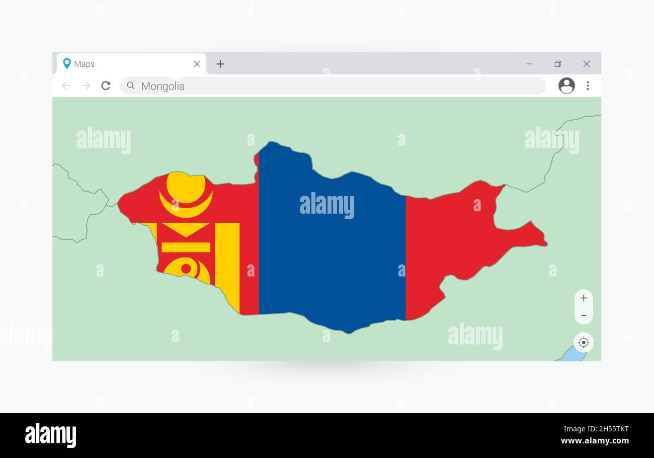 Fenêtre du navigateur avec carte de Mongolie, recherche Mongolie sur Internet.Modèle de fenêtre de navigateur moderne. Illustration de Vecteur
