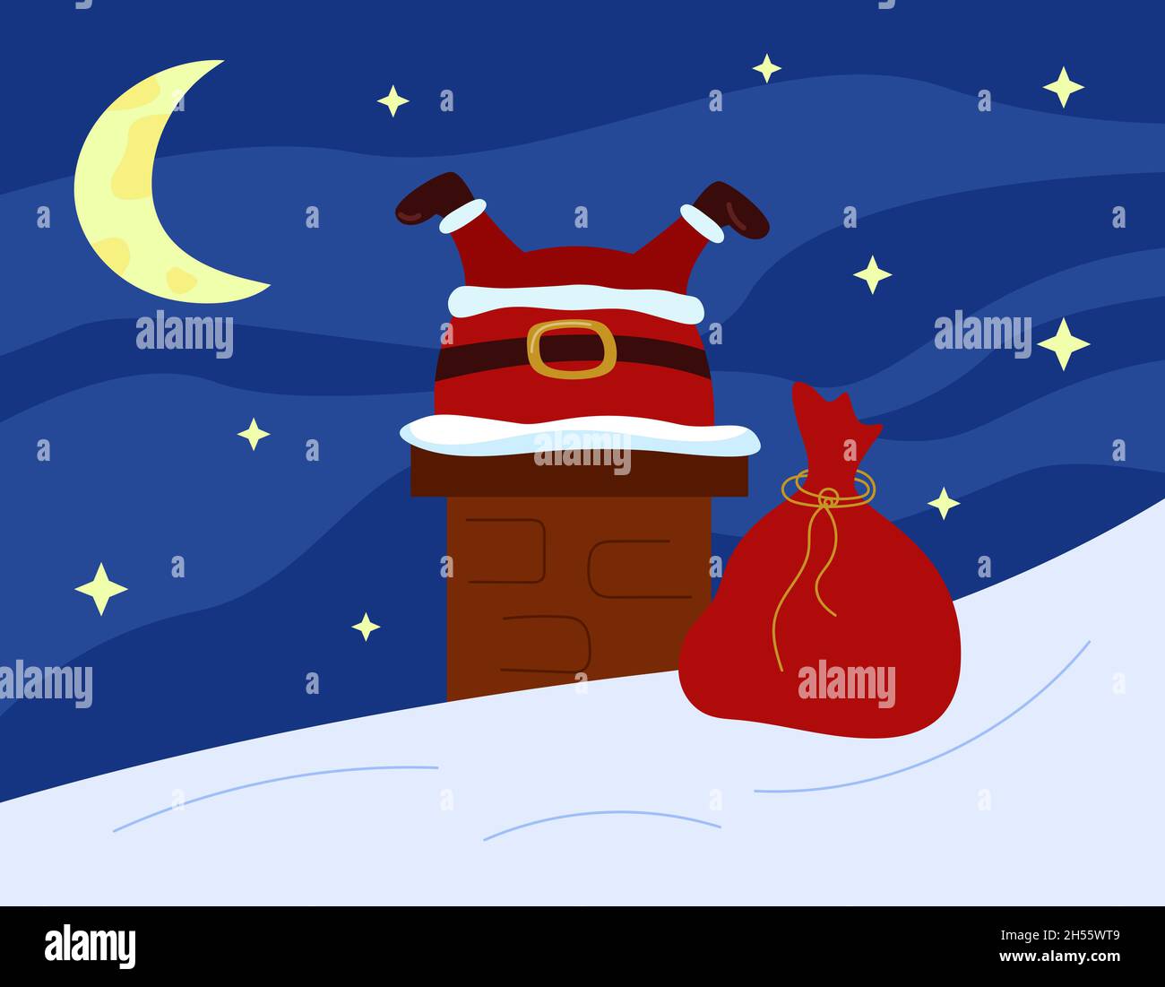 Le Père Noël est coincé dans la cheminée sur le toit.Noël humour drôle