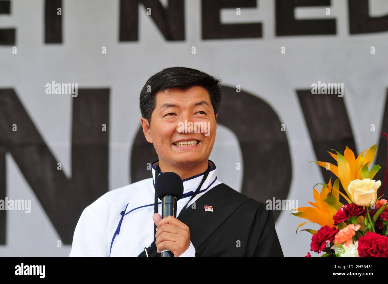 Vienne, Autriche.26 avril 2012.Lobsang Sangay, Premier ministre du Gouvernement tibétain en exil au rassemblement de solidarité européenne pour le Tibet Banque D'Images