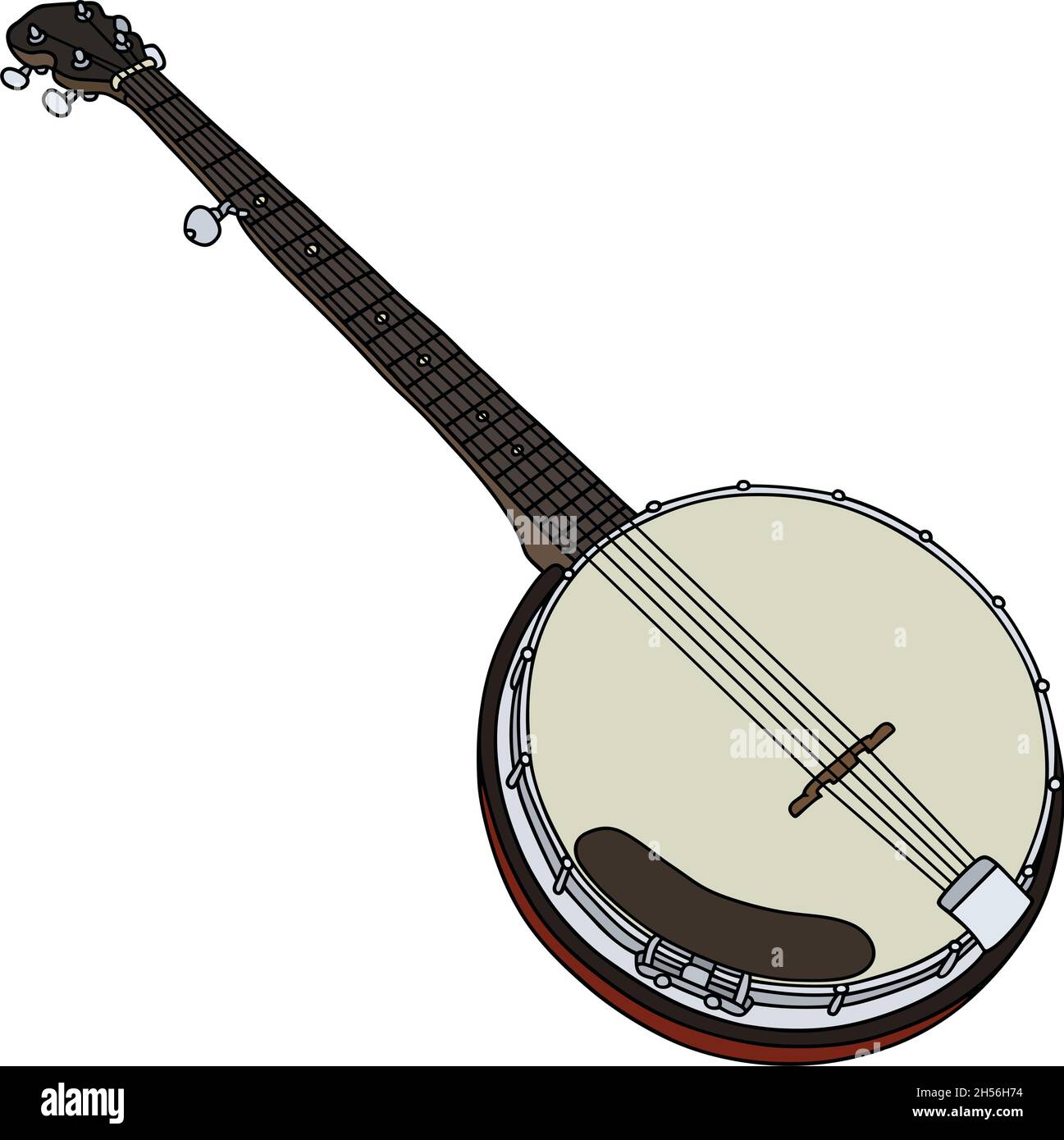 Dessin à la main d'un banjo classique à cinq ficelles Illustration de Vecteur