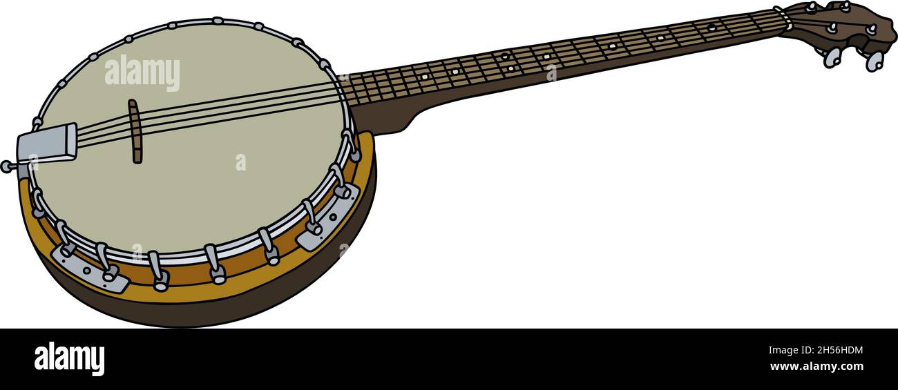Dessin à la main d'un ancien banjo à quatre ficelles Illustration de Vecteur