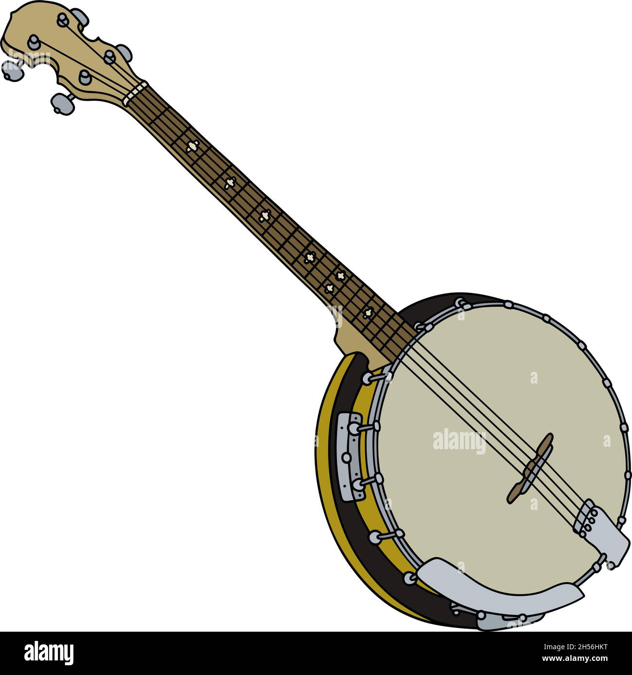 Dessin à la main d'un banjo classique à quatre cordes Illustration de Vecteur