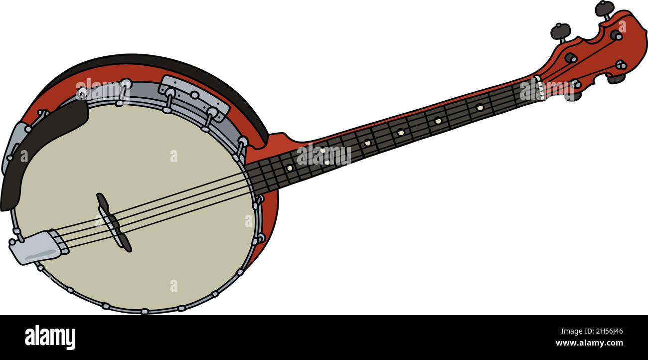 Dessin à la main d'un banjo classique rouge à quatre cordes Illustration de Vecteur