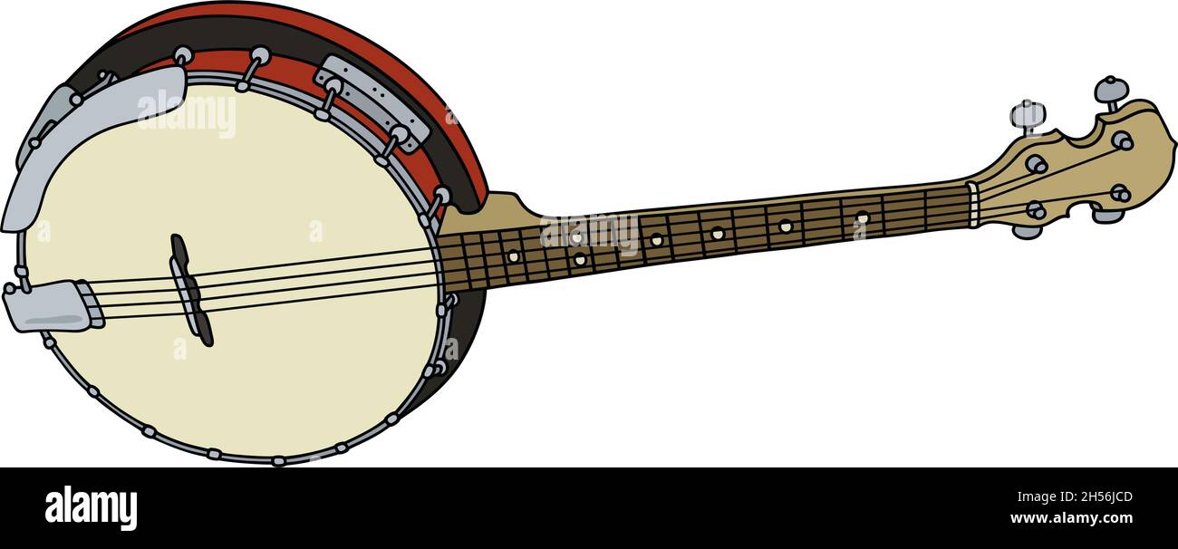 Le dessin à la main vectorisé d'un vieux banjo rouge à quatre cordes Illustration de Vecteur