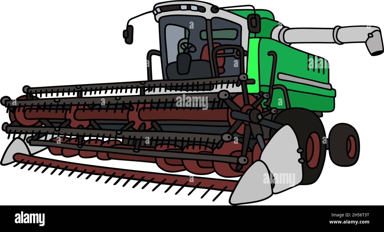 Dessin à la main d'une récolteuse verte et blanche Illustration de Vecteur