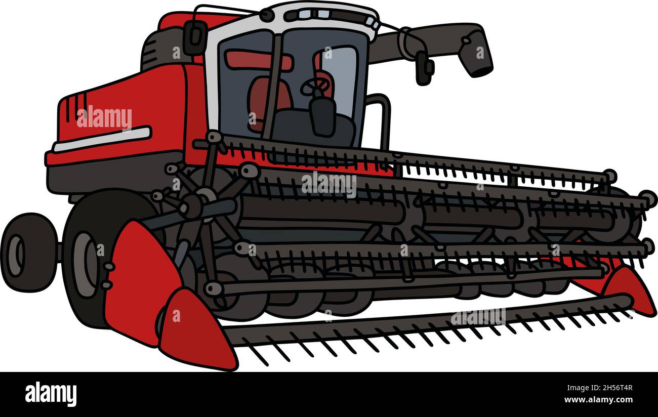 Dessin à la main d'une grosse récolteuse rouge Illustration de Vecteur