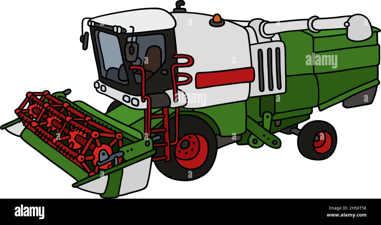 Dessin à la main d'une récolteuse verte et blanche Illustration de Vecteur