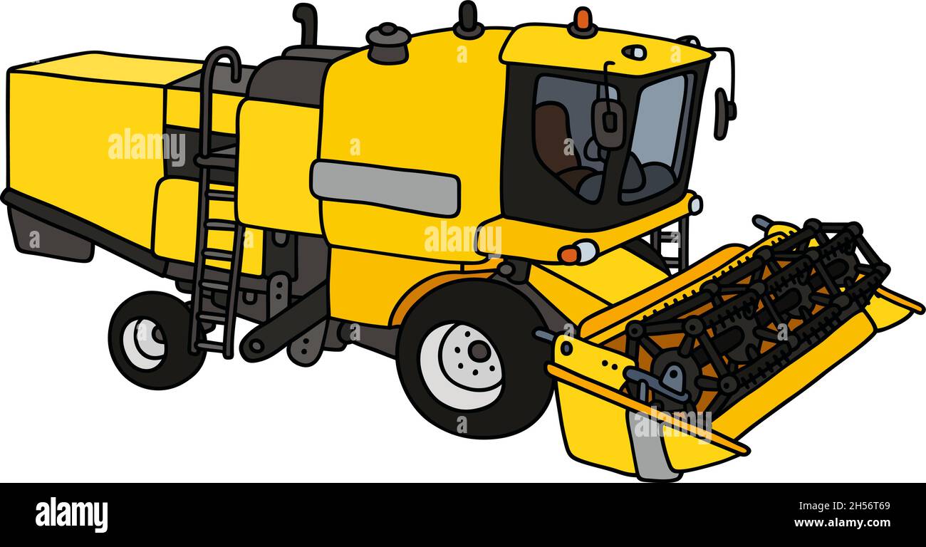 Dessin à la main d'une récolteuse jaune Illustration de Vecteur