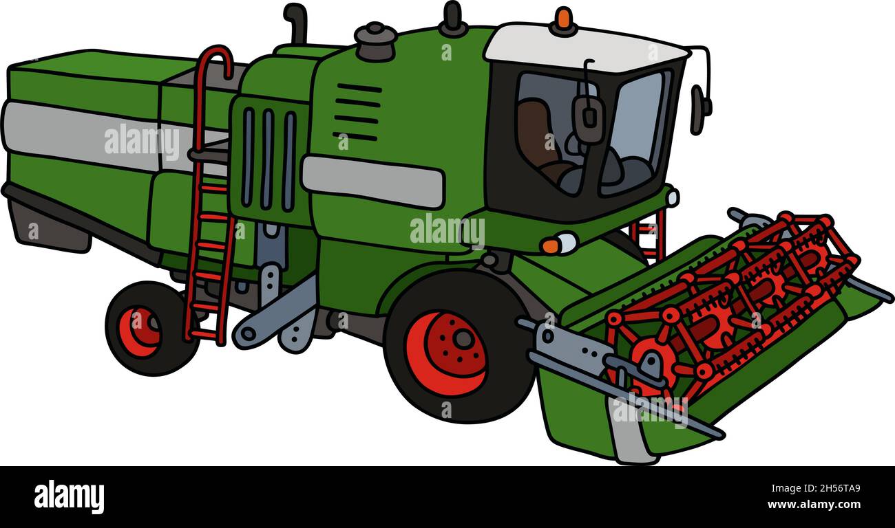 Dessin à la main d'une récolteuse verte Illustration de Vecteur
