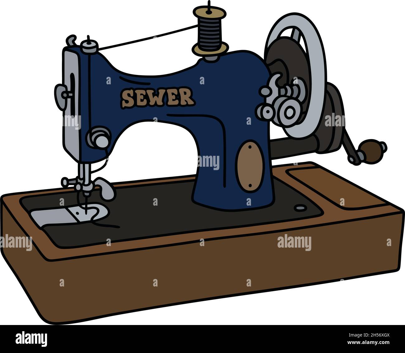 Dessin à la main d'une machine à coudre mécanique d'époque Illustration de Vecteur