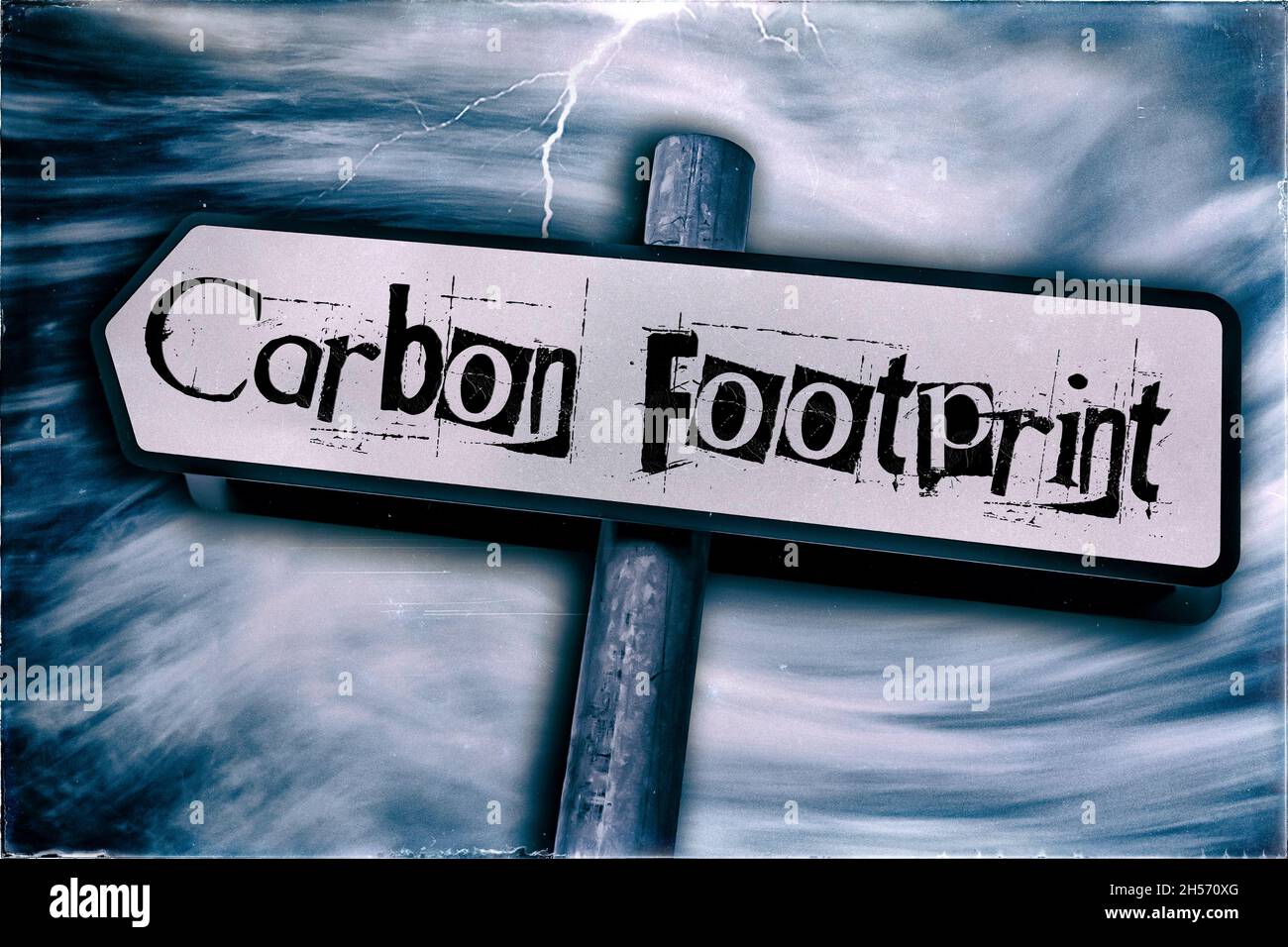 L'empreinte carbone est affichée sur le panneau de signalisation routière Banque D'Images