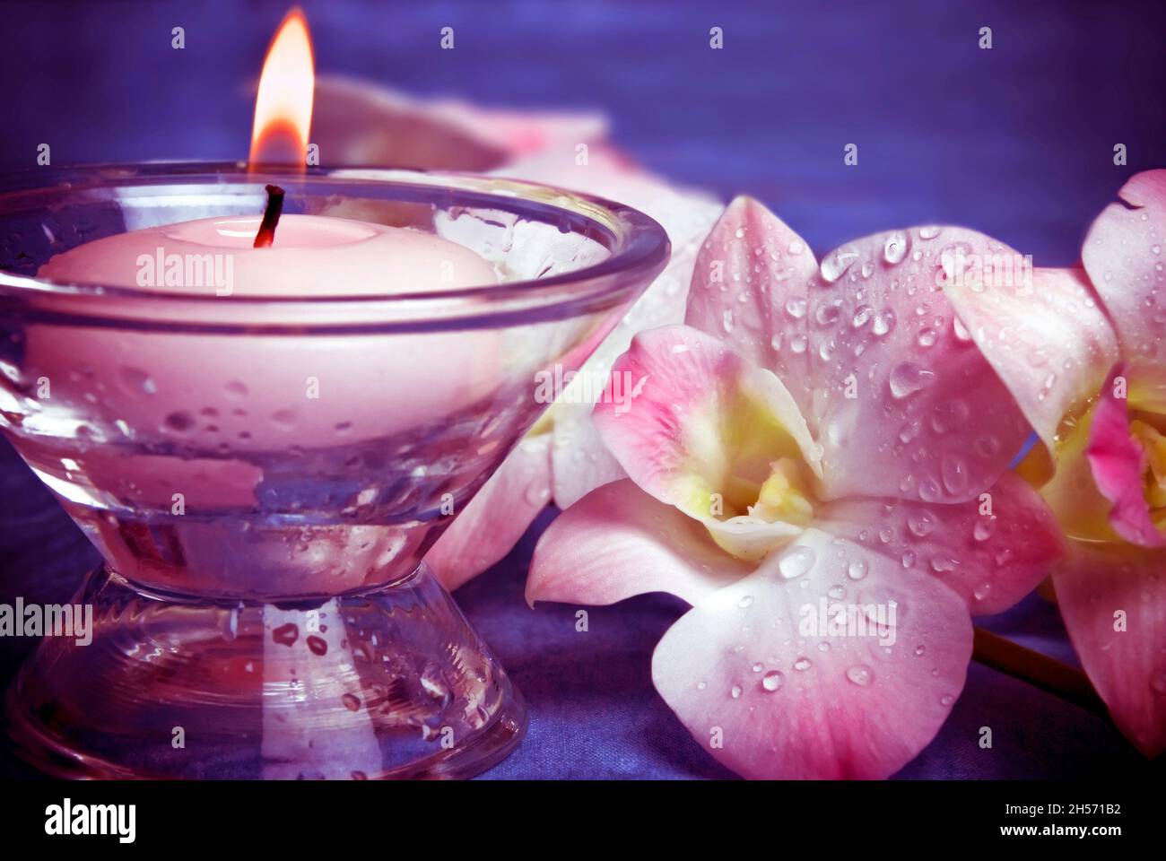 bougie et fleurs, esprit et détente concept Photo Stock - Alamy