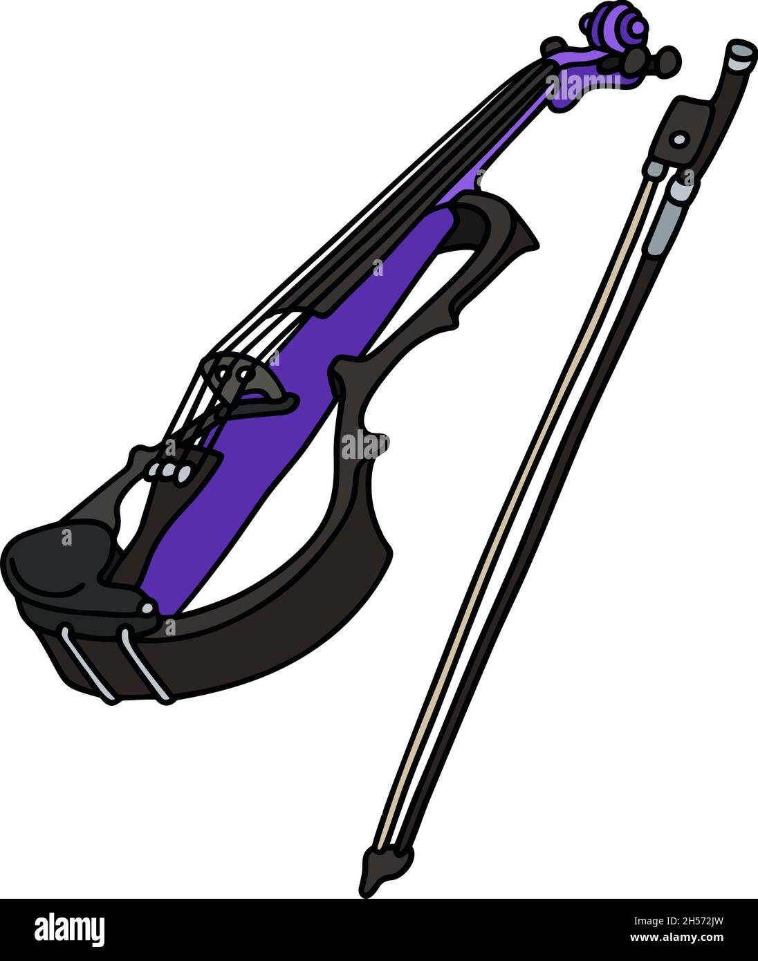 Dessin à la main d'un violon électrique noir et bleu Illustration de Vecteur