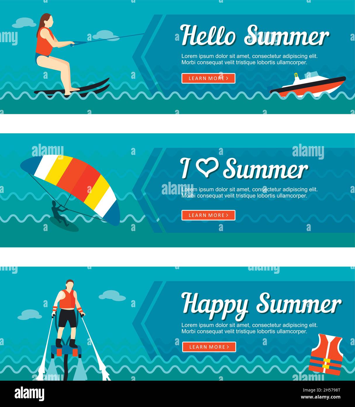 Bannières vectorielles de voyage et de vacances.L'été.Vacances Illustration de Vecteur