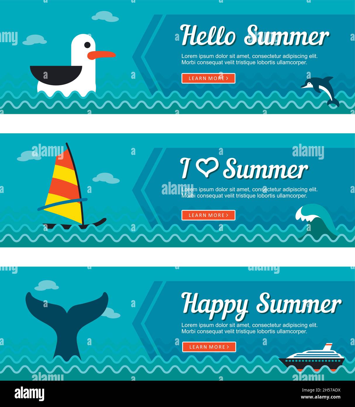 Bannières vectorielles de voyage et de vacances.L'été.Vacances Illustration de Vecteur