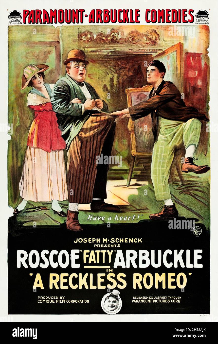 Ancien et vintage film / poster de film pour le film américain A téméraire Romeo (1917) exploit Roscoe “gras” Arbuckle. Banque D'Images