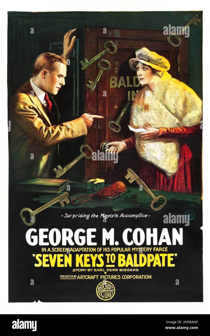 Ancien et vintage film / poster de film pour le film américain Seven Keys to Baldpate (Artcraft, 1917) FEAT George M. Cohan. Banque D'Images