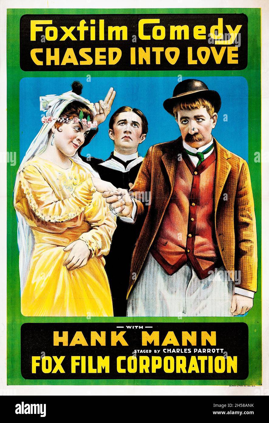 Ancien et vintage film / poster de film: Chassé dans l'amour (Foxfilm Comedy, 1917) exploit Hank Mann. Banque D'Images