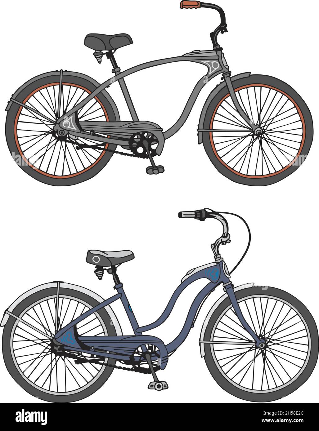 Le dessin à la main vectorisé de deux bicyclettes rétro Illustration de Vecteur