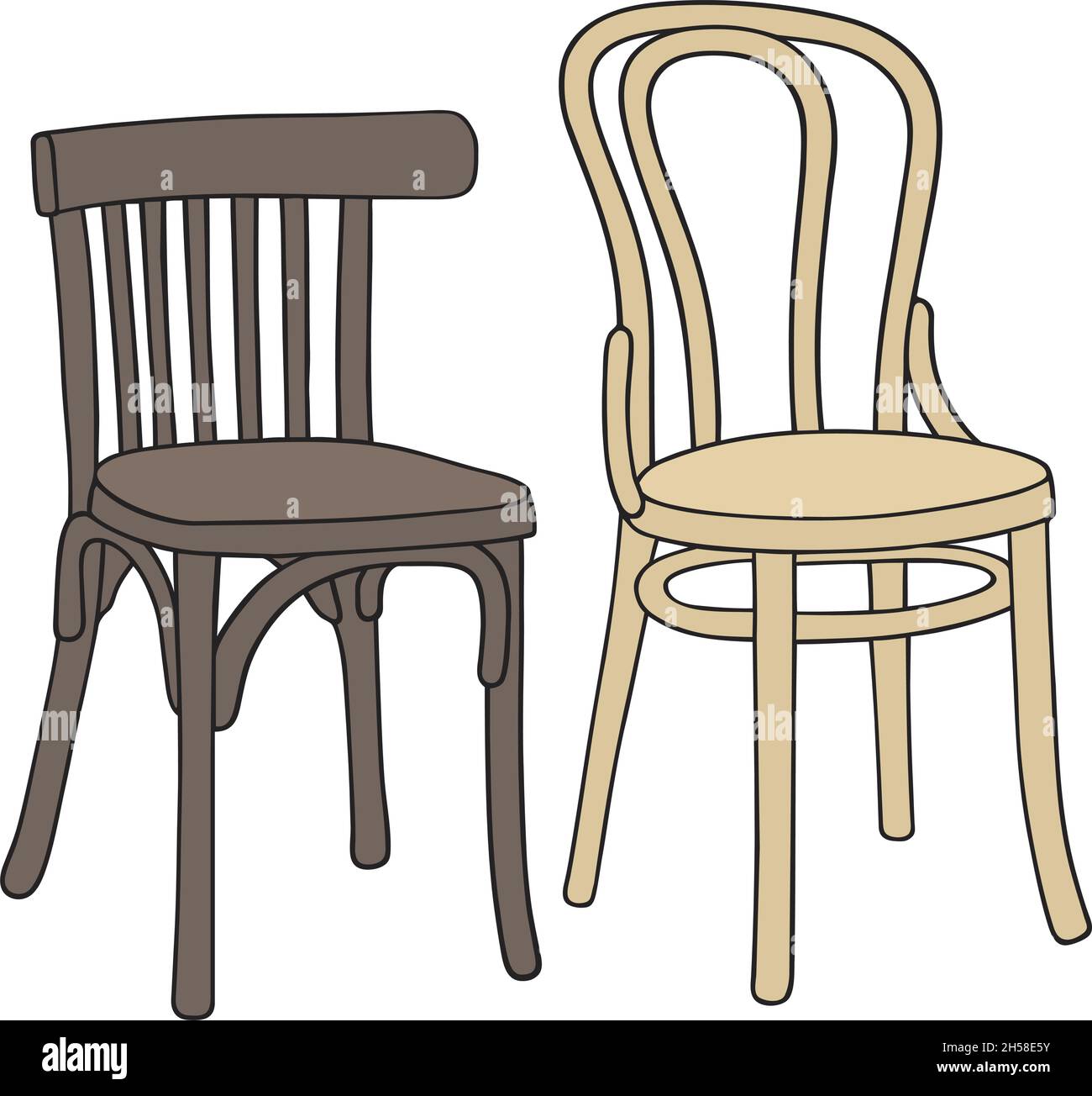 Le dessin à la main vectorisé de deux vieilles chaises en bois Illustration de Vecteur
