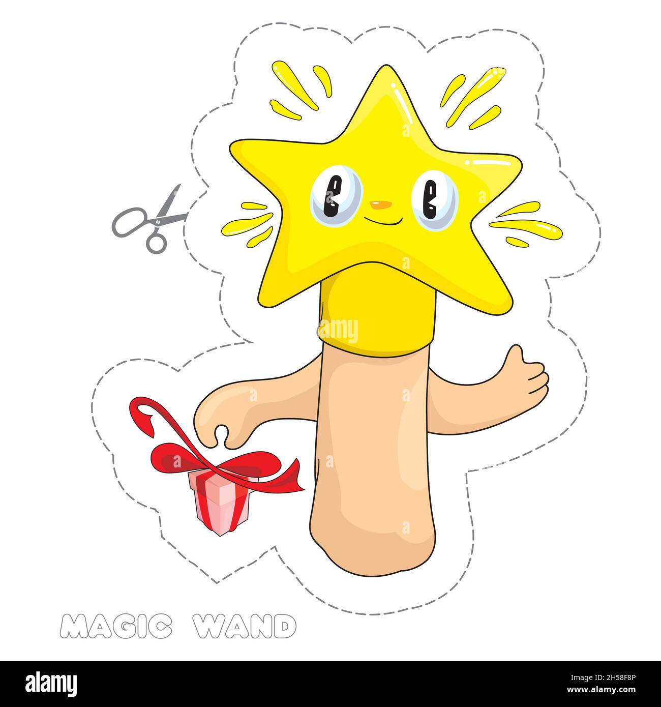 Baguette magique.Accessoire magique.Étoile de style dessin animé.Héros mignon pour Noël magique.Mascotte pour votre conception. Illustration de Vecteur