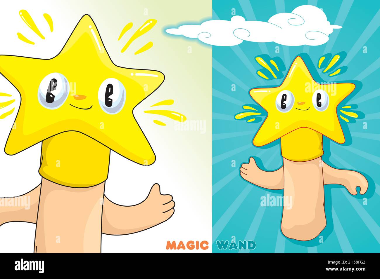 Baguette magique.Accessoire magique.Étoile de style dessin animé.Héros mignon pour Noël magique.Mascotte pour votre conception. Illustration de Vecteur