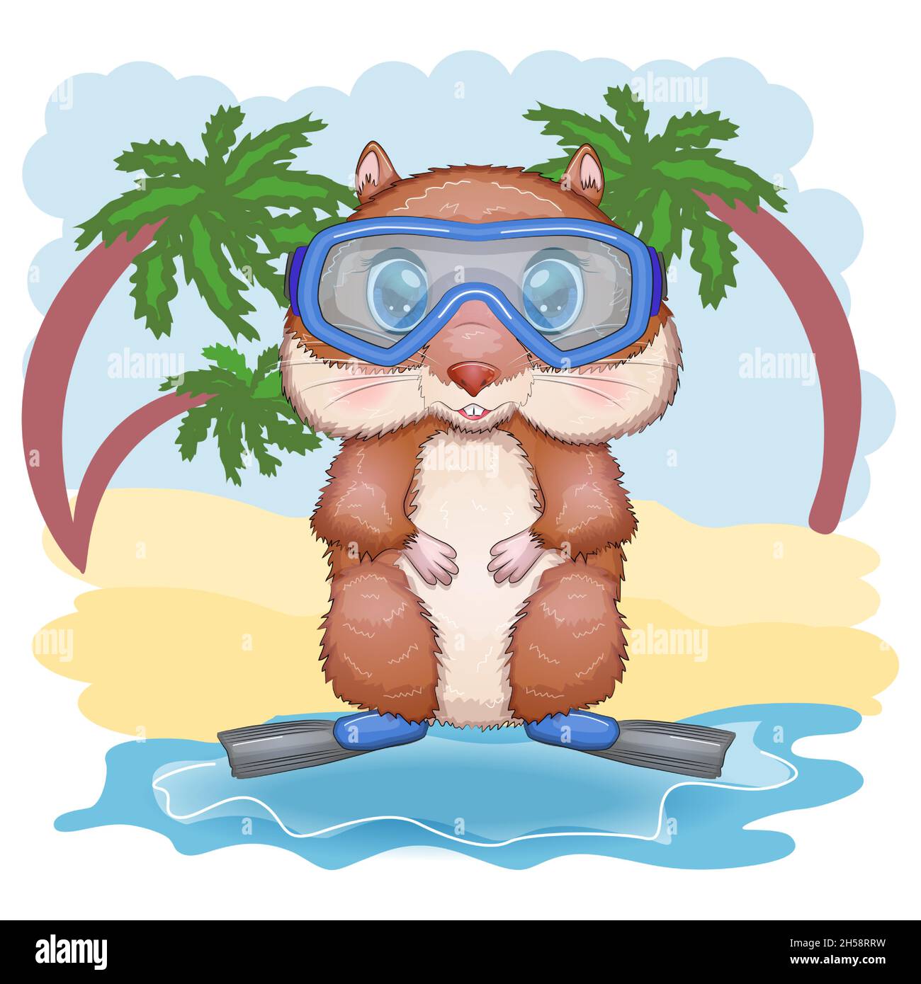 Joli hamster dans des palmes et des concept d'été