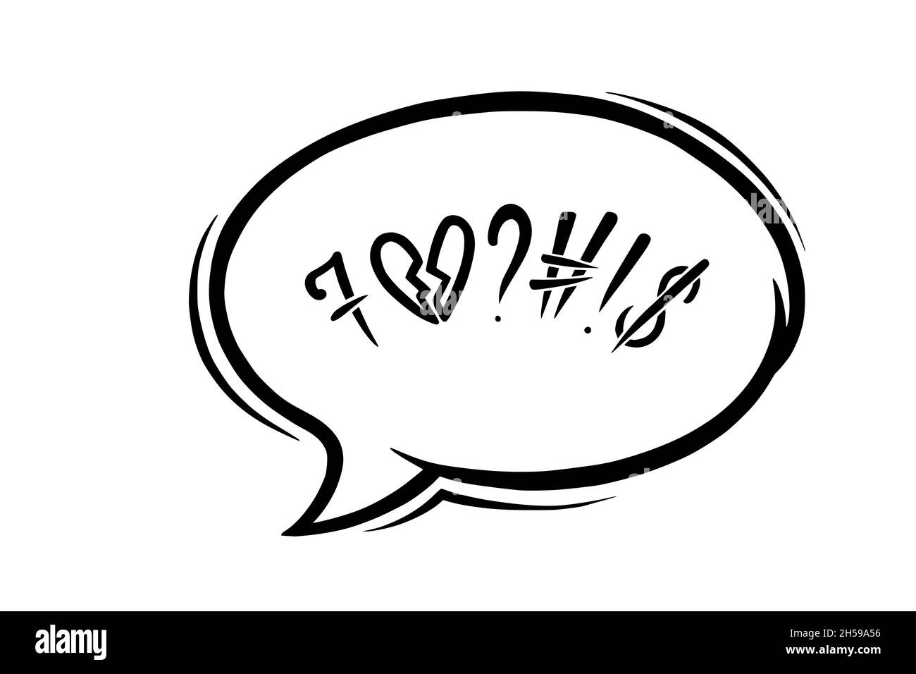 Bulle de discours d'assermentation censurée par des symboles.Dessiné à la main jure les mots dans la bulle de texte pour exprimer l'insatisfaction et le coeur brisé humeur.Vecteur Illustration de Vecteur