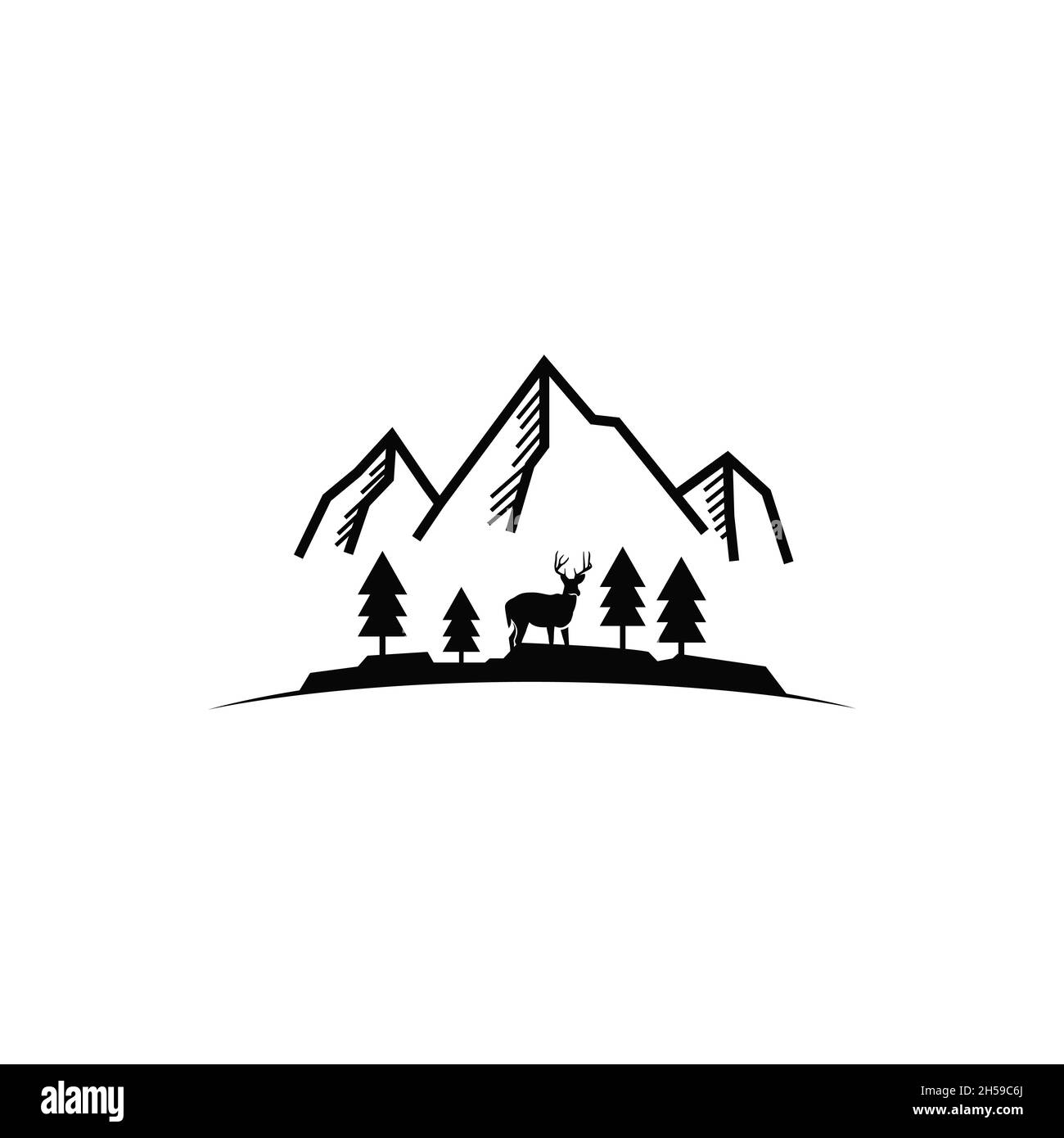 Simple logo de montagne avec style art de ligne et une sensation plus sauvage dans la forêt. Illustration de Vecteur