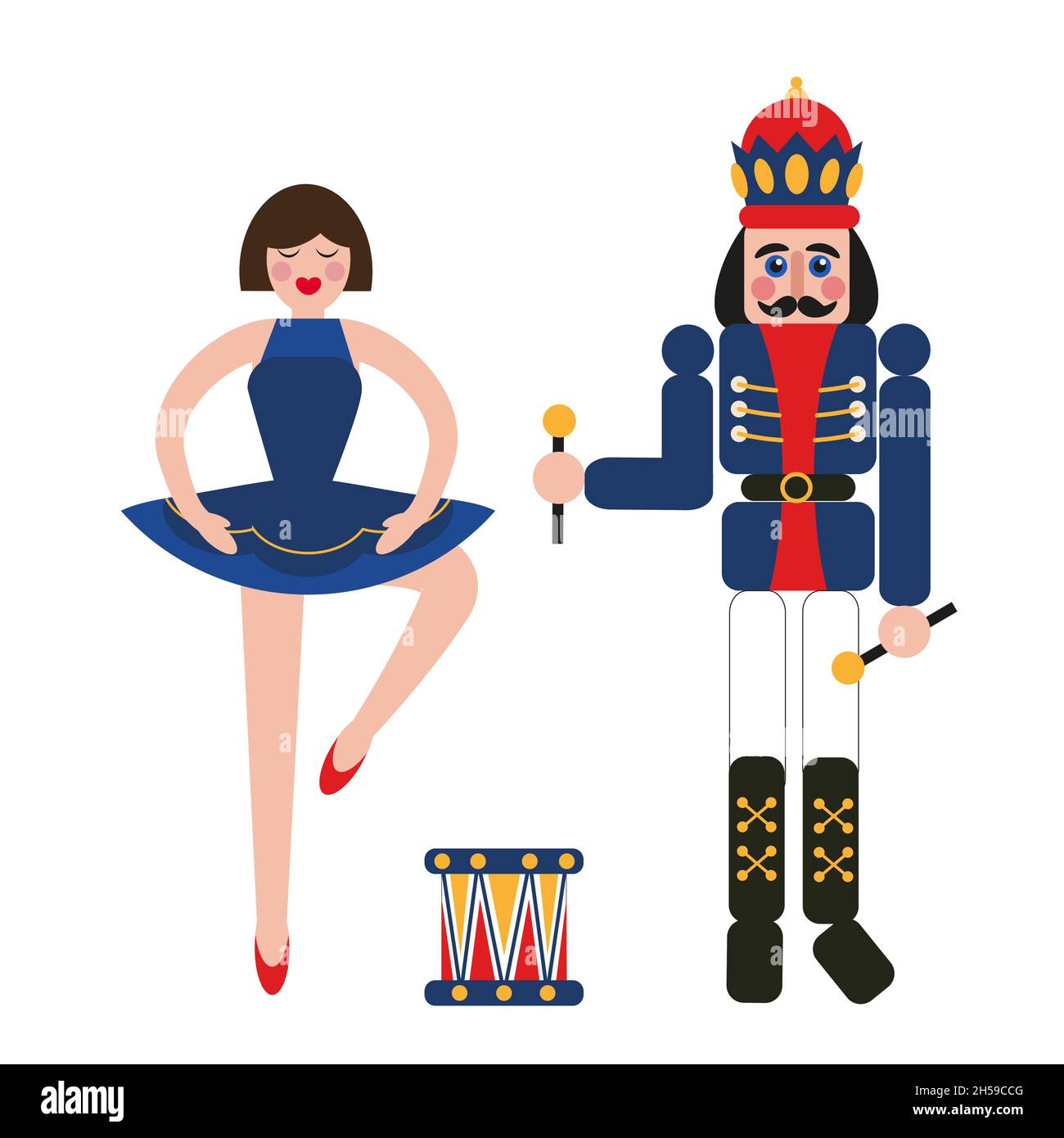 Nutcracker soldat et fille ballerina.Jouets vintage de Noël et du nouvel an.Vecteur. Illustration de Vecteur