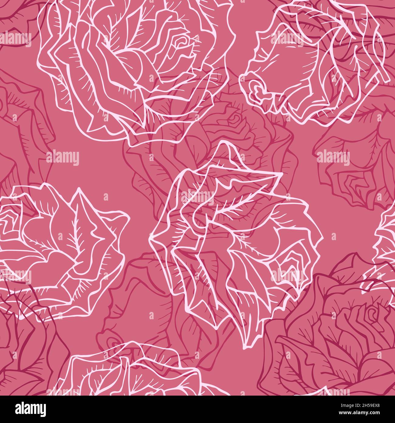 Motif vectoriel sans couture avec roses dessinées à la main.Coloris rose et blanc. Illustration de Vecteur