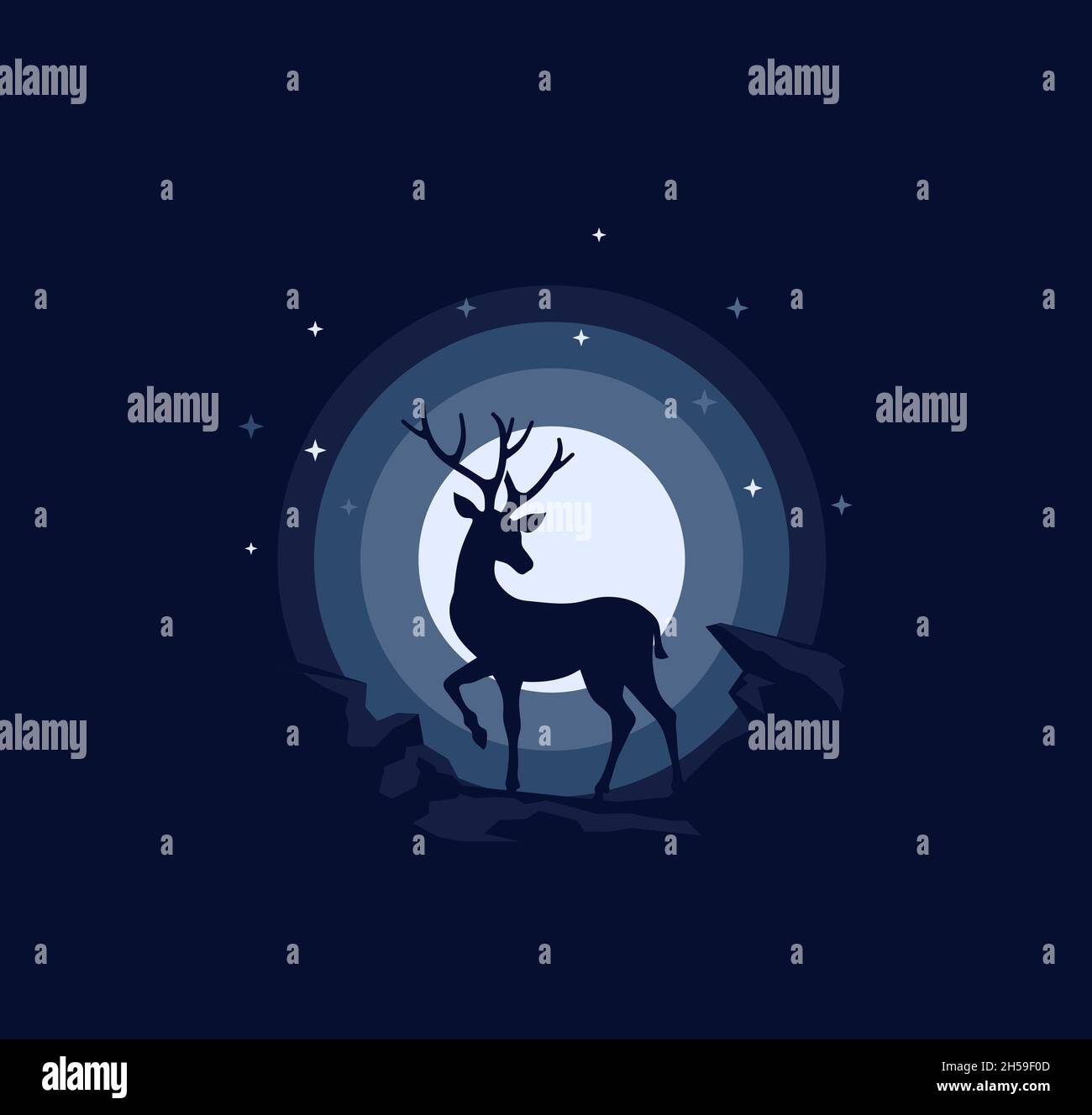 illustration de la silhouette de cerf avec paysage de nuit Illustration de Vecteur