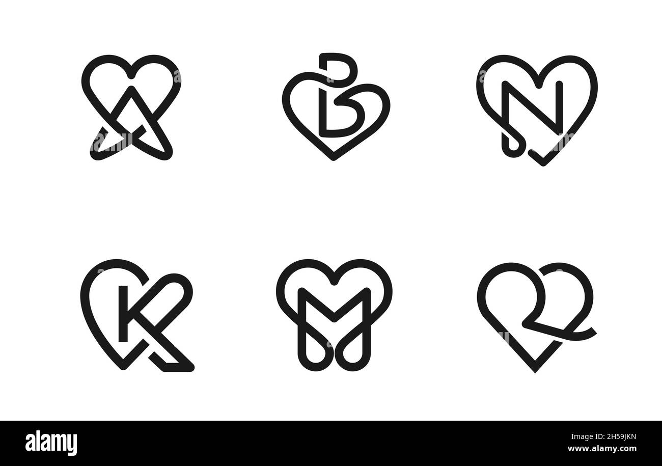 la lettre linéaire initiale se combine avec l'illustration de couleur noire du symbole de coeur Illustration de Vecteur
